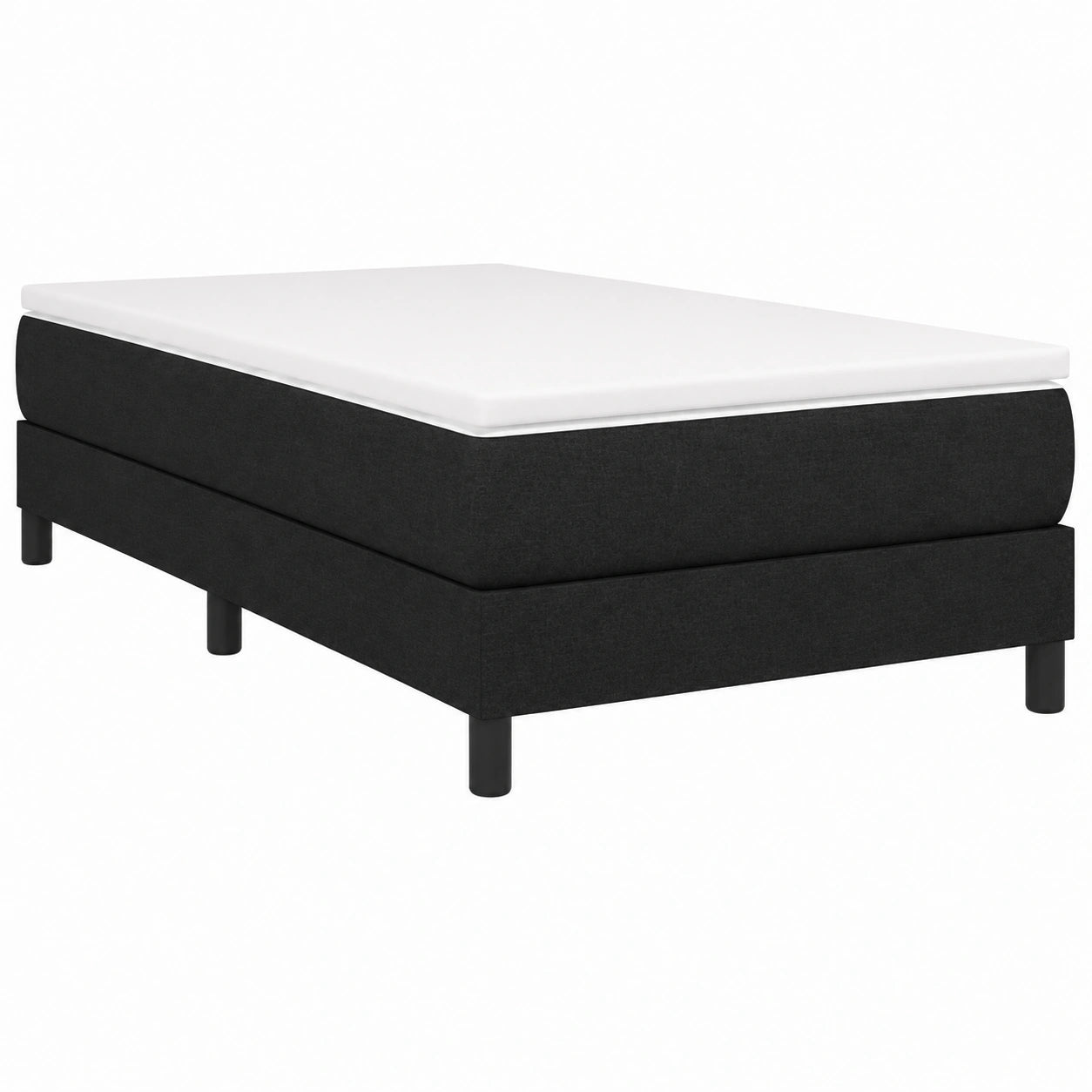 Cama Individual con Somier Tapizado en Tela Negra 90x190 cm para Dormitorio