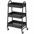 Carro de Almacenamiento de Metal con Ruedas, 3 Niveles y Frenos, Asa Ergonómica, Fácil Montaje, para Hogar y Oficina (Negro)