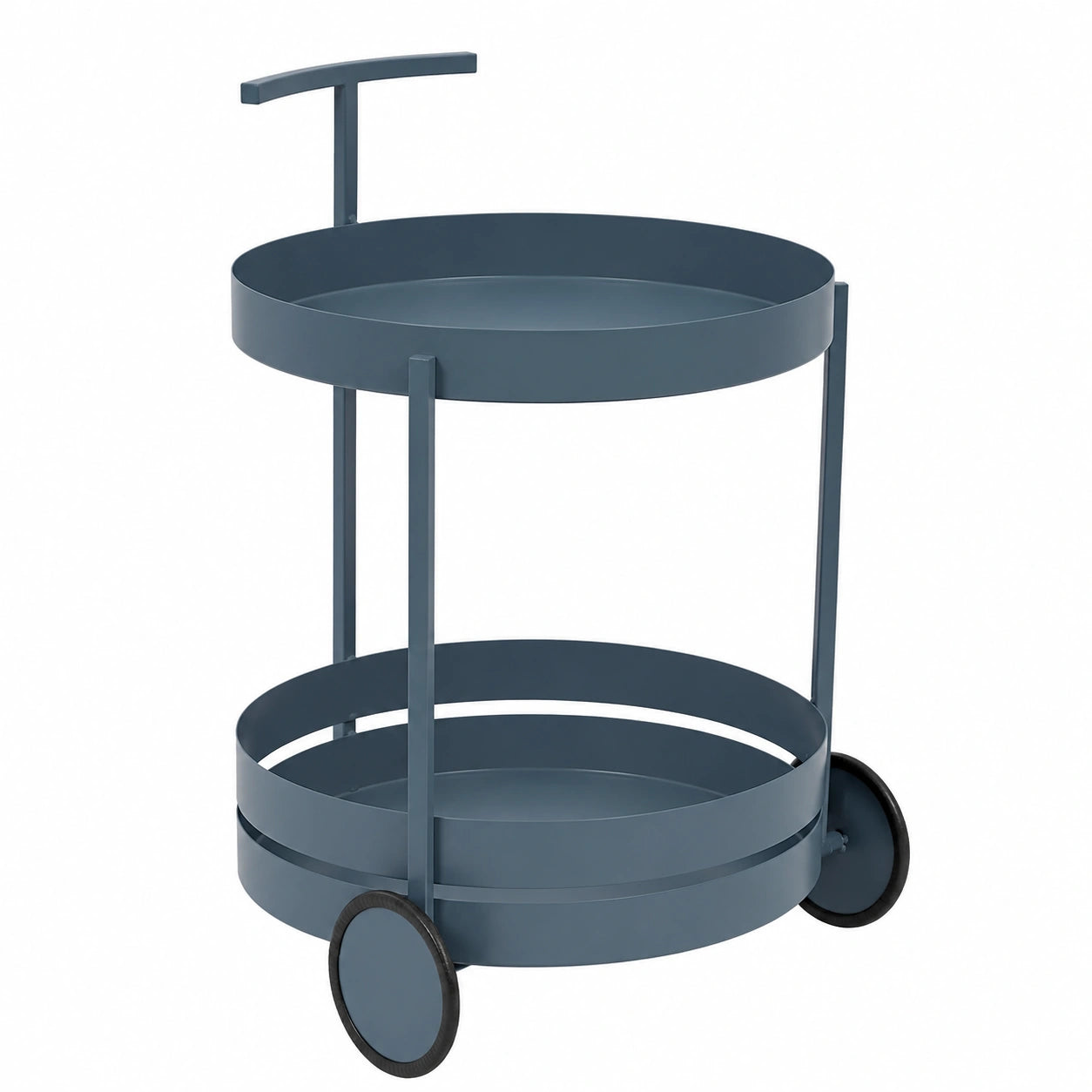 Carrito de Cocina de Metal de 2 Niveles con Ruedas, Carrito de Bar Redondo Multiusos