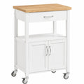 Carro de Cocina Blanco con Encimera de Madera y Almacenamiento, 60x92x45cm