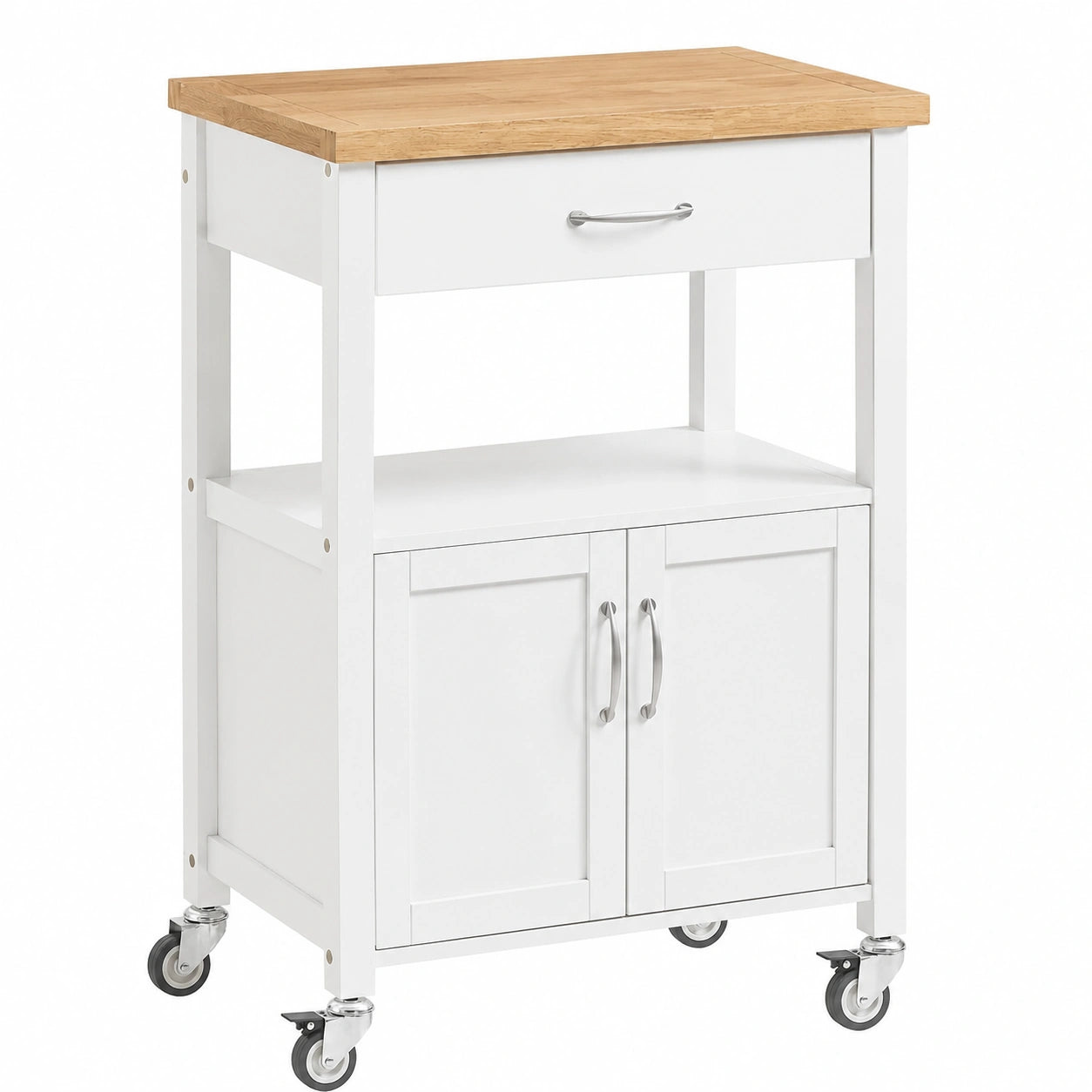Carro de Cocina Blanco con Encimera de Madera y Almacenamiento, 60x92x45cm