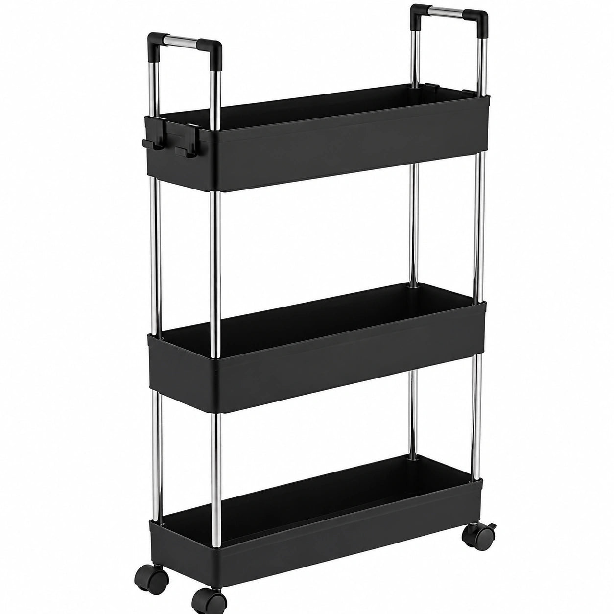 Carrito Auxiliar de Cocina con Ruedas y Ganchos, 3 Niveles, Negro