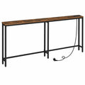 Mesa de Consola Estrecha con Carga USB, Marrón Rústico y Negro