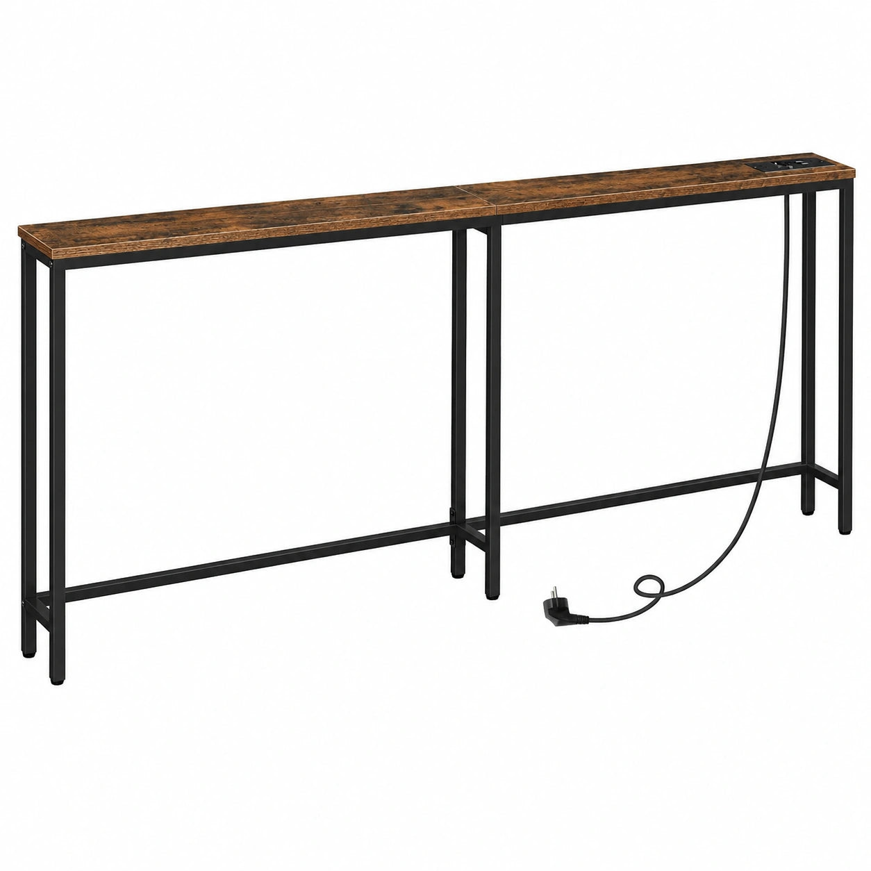 Mesa de Consola Estrecha con Carga USB, Marrón Rústico y Negro