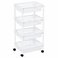 Carro Organizador de Cocina con 4 Niveles y Ruedas, Almacenamiento Apilable de Frutas y Verduras, Color Blanco, 85x40x30 cm