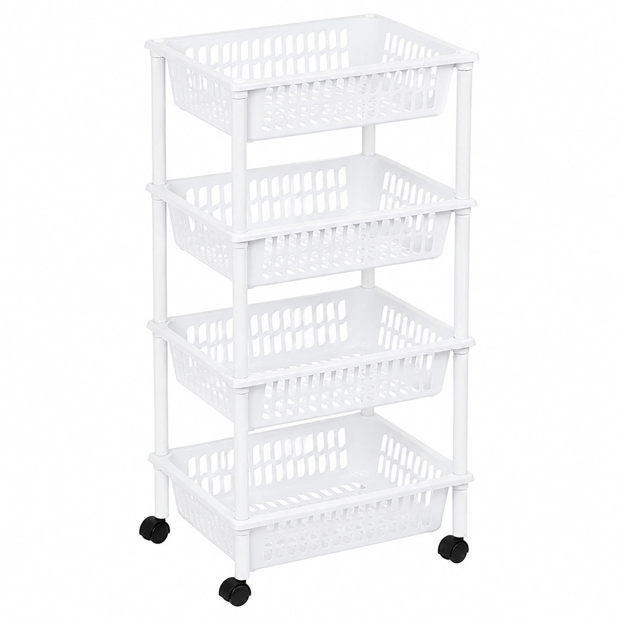 Carro Organizador de Cocina con 4 Niveles y Ruedas, Almacenamiento Apilable de Frutas y Verduras, Color Blanco, 85x40x30 cm
