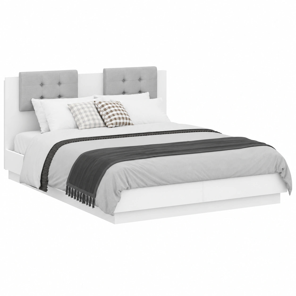 Estructura de Cama Moderna 120x190 cm Blanco con Cabecero Tapizado y Somier de Madera