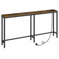 Mesa de Consola Estrecha con Carga USB y Eléctrica, Mesa Auxiliar para Pasillo y Salón, Estilo Rústico Marrón