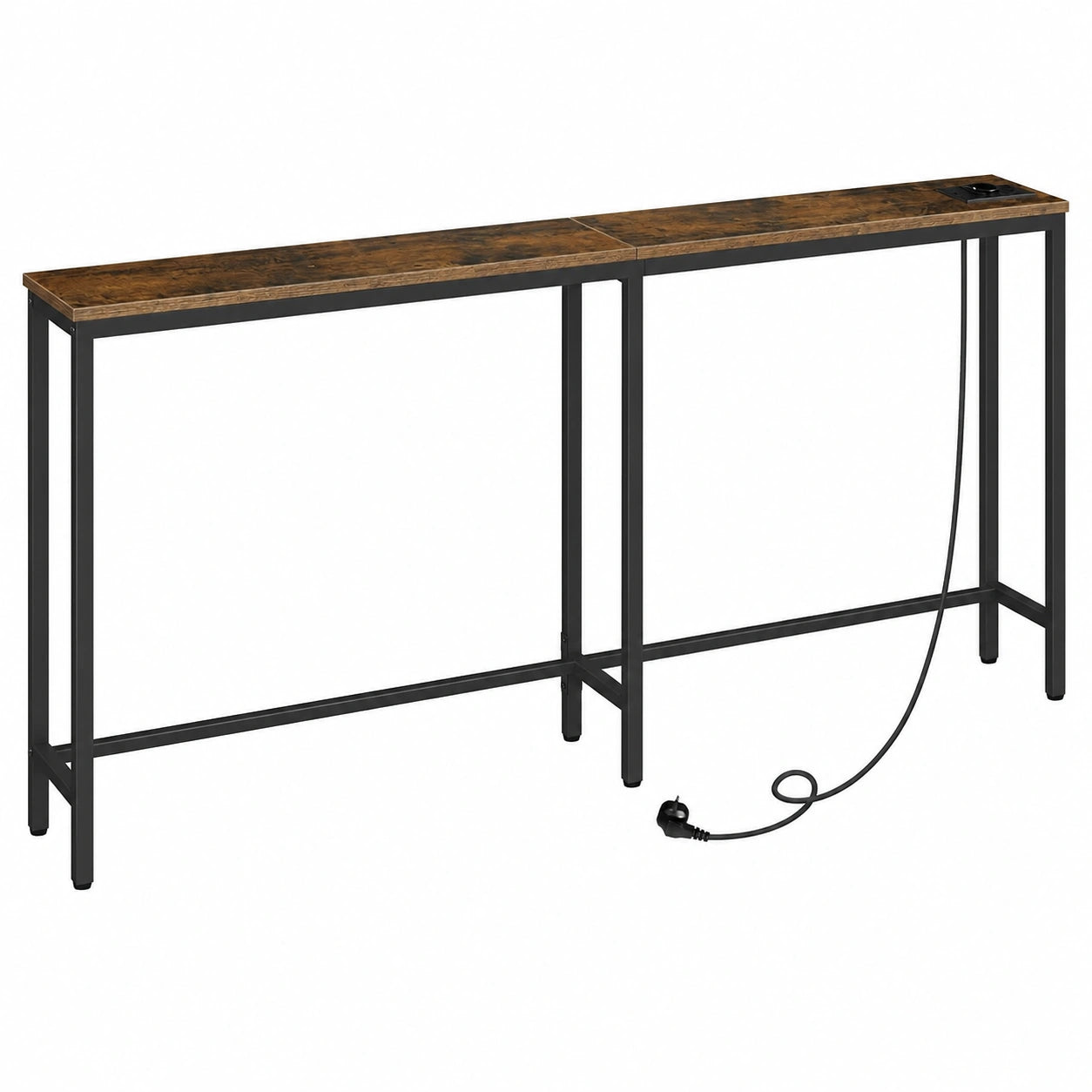 Mesa de Consola Estrecha con Carga USB y Eléctrica, Mesa Auxiliar para Pasillo y Salón, Estilo Rústico Marrón