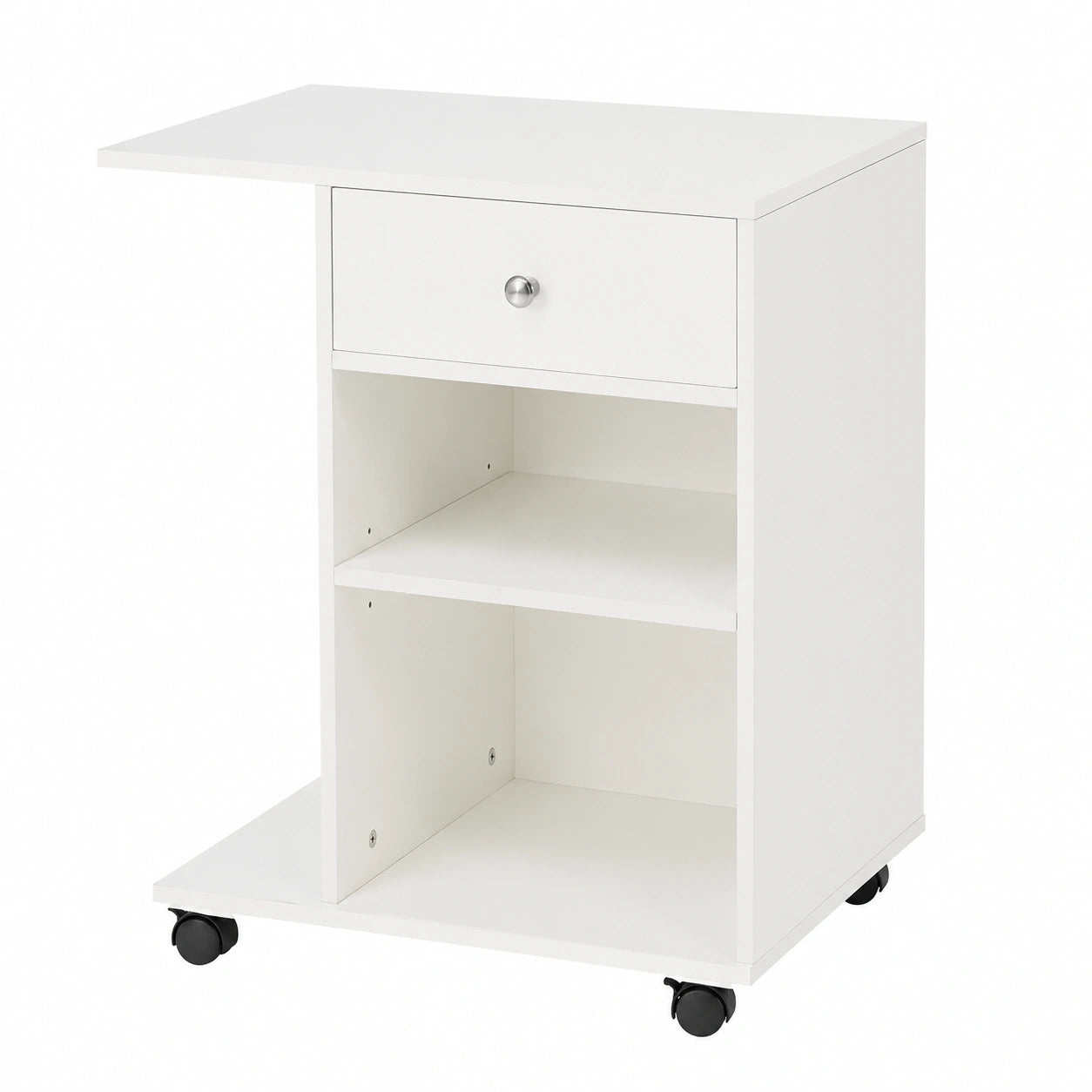 Vinsetto Mueble Auxiliar para Oficina con Ruedas y Espacio para Impresora, Cajón y Estante Ajustable, Blanco