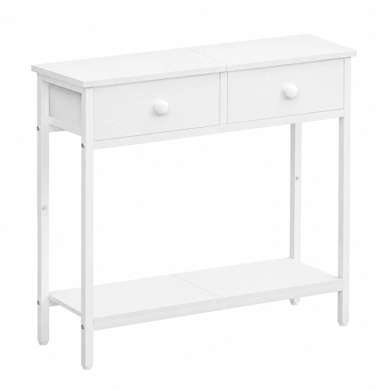 Mesa Consola Industrial Blanca con 2 Cajones de Tela para Entrada y Salón, 75 cm