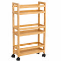 Carro de Bambú Natural con Ruedas y Estantes para Cocina o Baño, 36x15x74 cm
