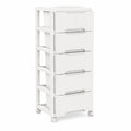 Estantería de Plástico GOPLUS con Ruedas, Organizador Vertical de 6 Cajones para Hogar y Oficina, Blanco