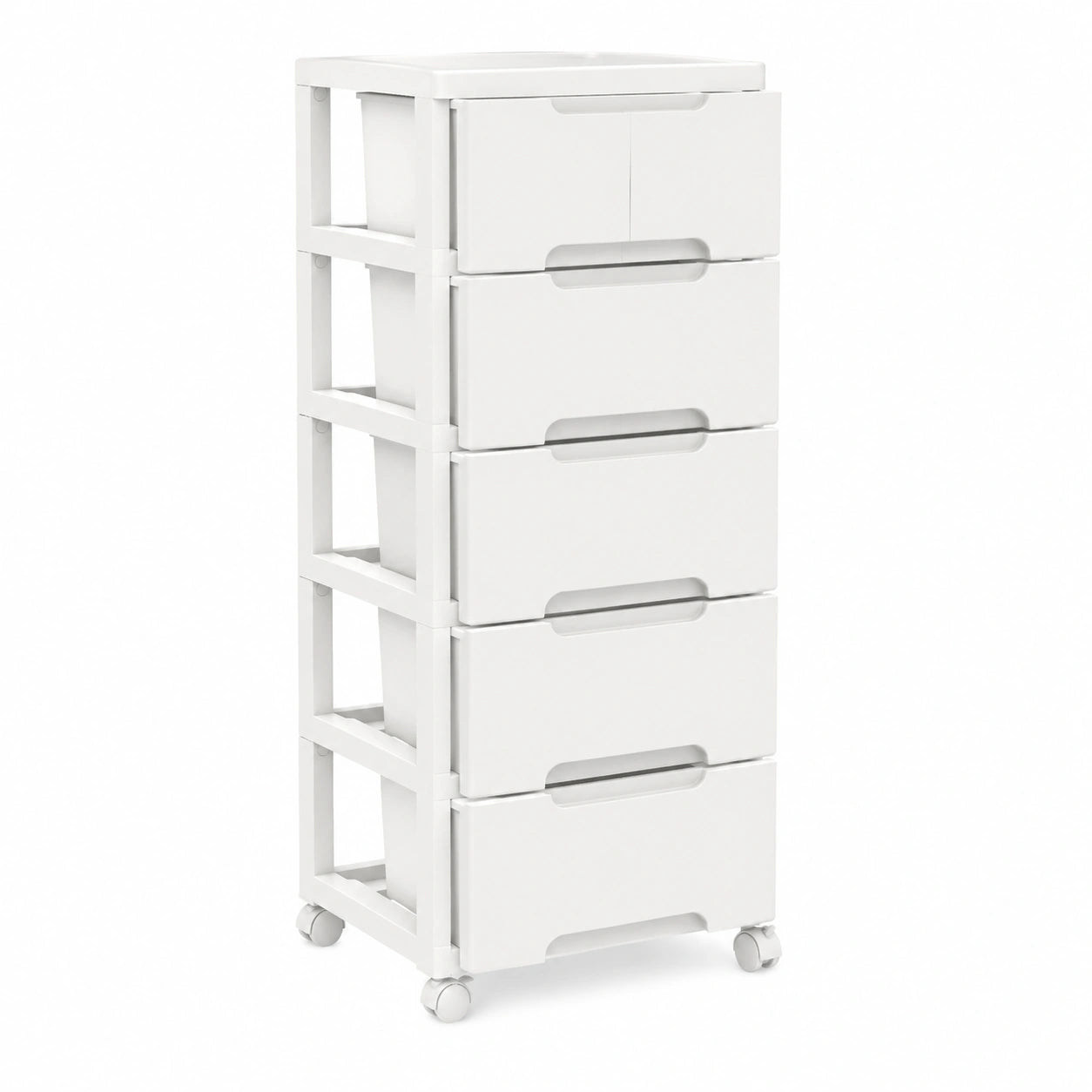 Estantería de Plástico GOPLUS con Ruedas, Organizador Vertical de 6 Cajones para Hogar y Oficina, Blanco