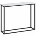 Mesa Consola de Estilo Moderno, 75 cm, para Entrada, Salón o Dormitorio, Acabado Mármol Blanco y Estructura Negra