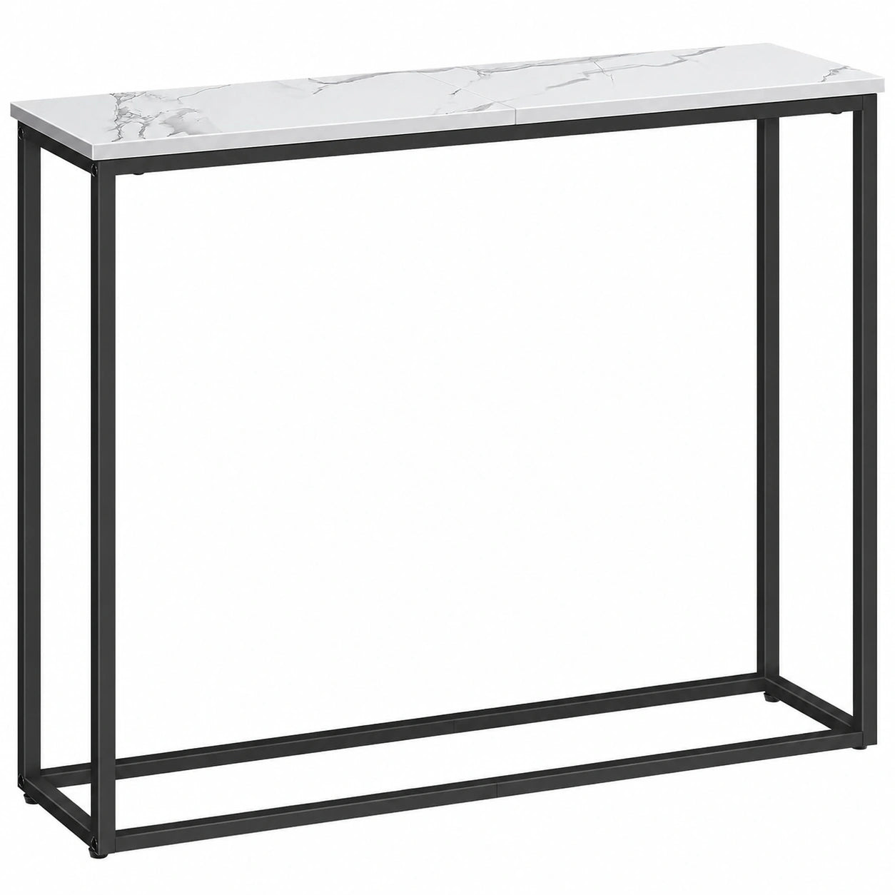 Mesa Consola de Estilo Moderno, 75 cm, para Entrada, Salón o Dormitorio, Acabado Mármol Blanco y Estructura Negra