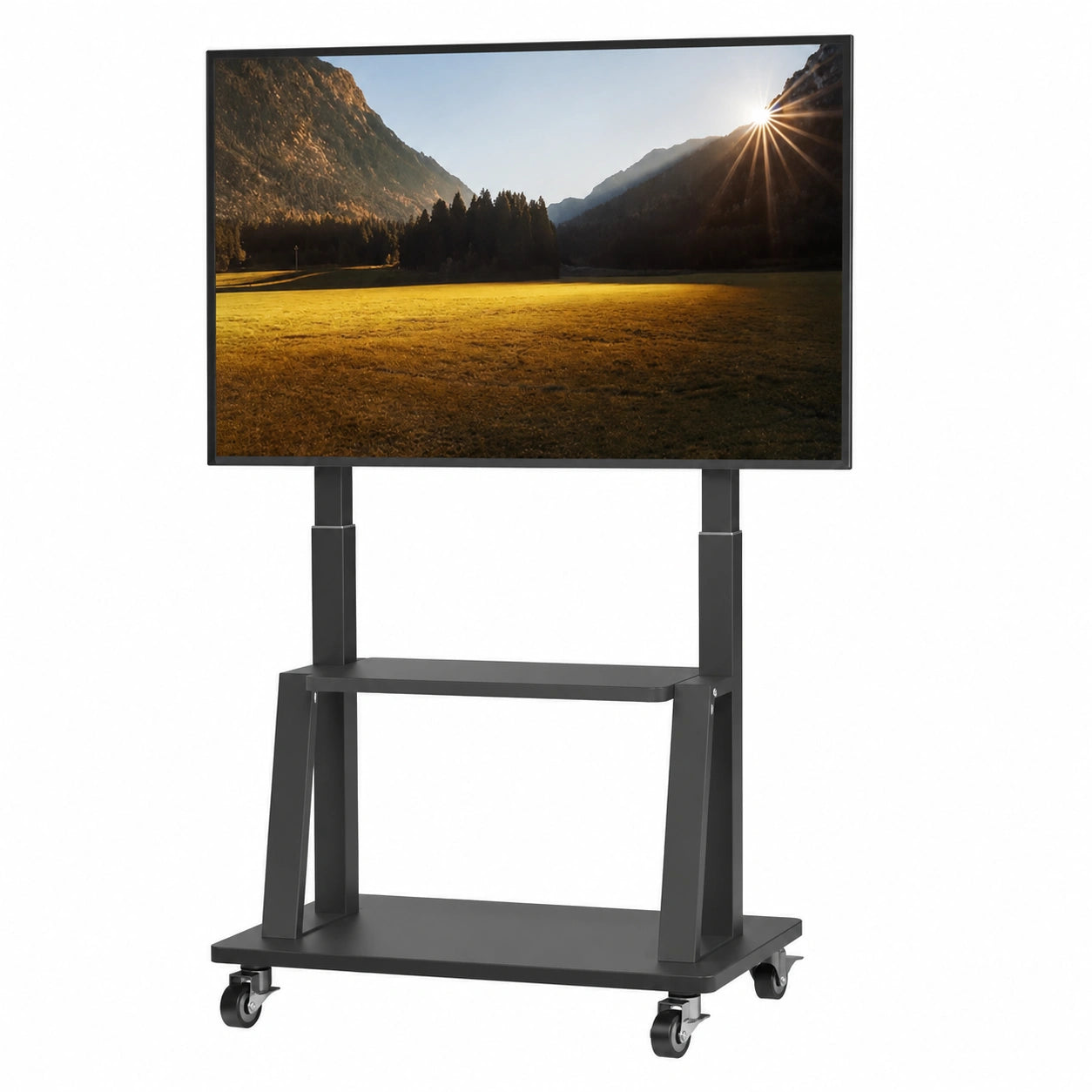 Carro de TV Portátil con Ruedas para Pantallas de 32-75 Pulgadas, Altura Ajustable, Soporte Estable con Estante