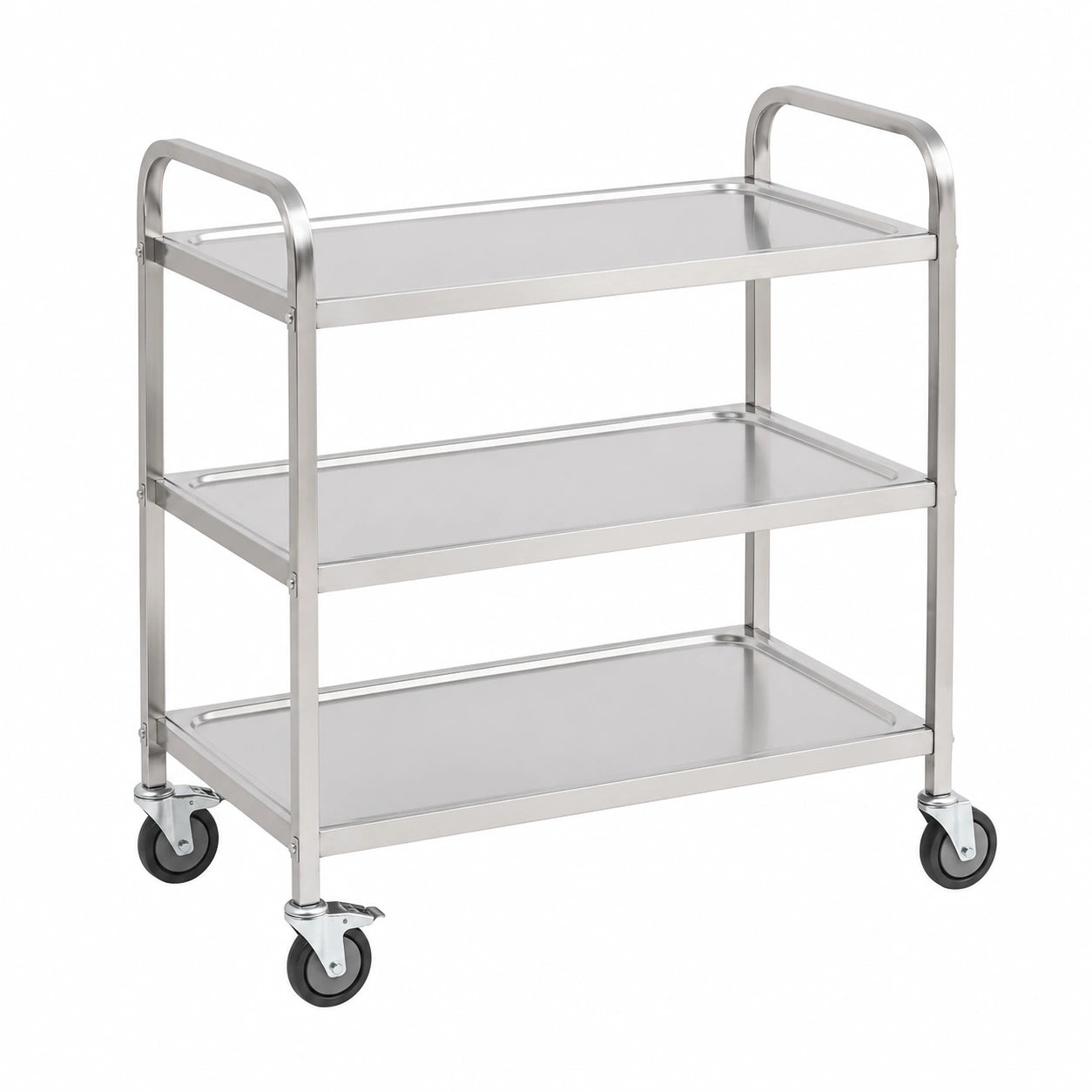 Carro de cocina de acero inoxidable con ruedas y frenos, 3 estantes, 75x40x83,5 cm