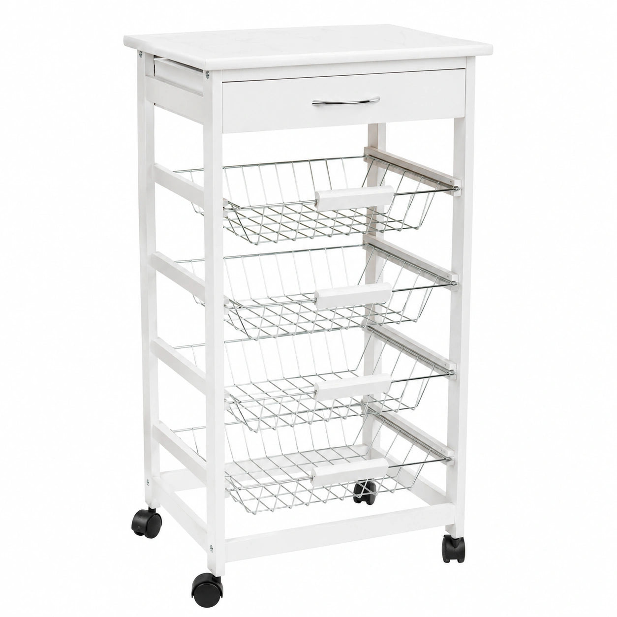 Carrito de Cocina de Madera Blanco con Ruedas 47x37x82 cm