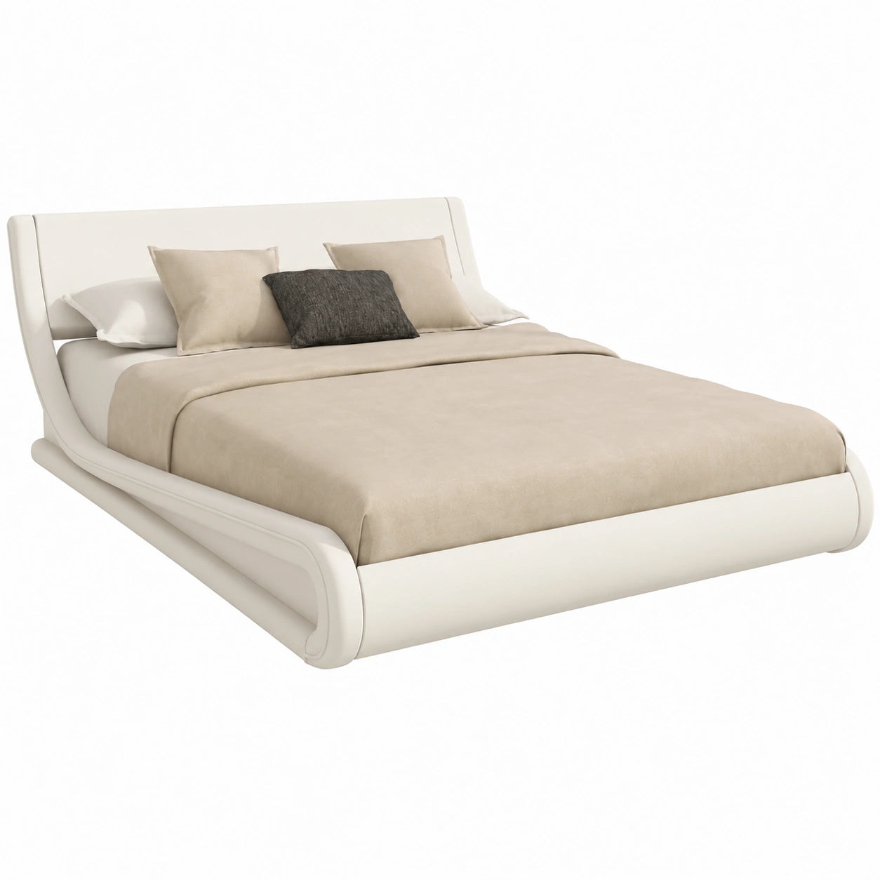 Cama Doble Alessia 135x190 cm con Somier de Láminas y Tapizado en Polipiel Blanca