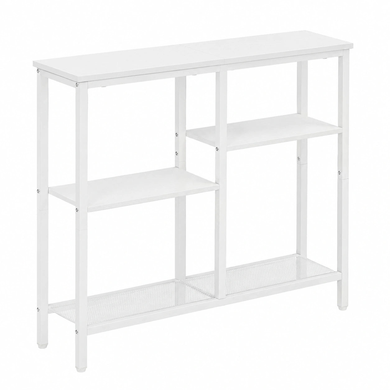 Mesa Consola Estrecha de Estilo Industrial, 4 Niveles para Entrada o Salón, Blanco
