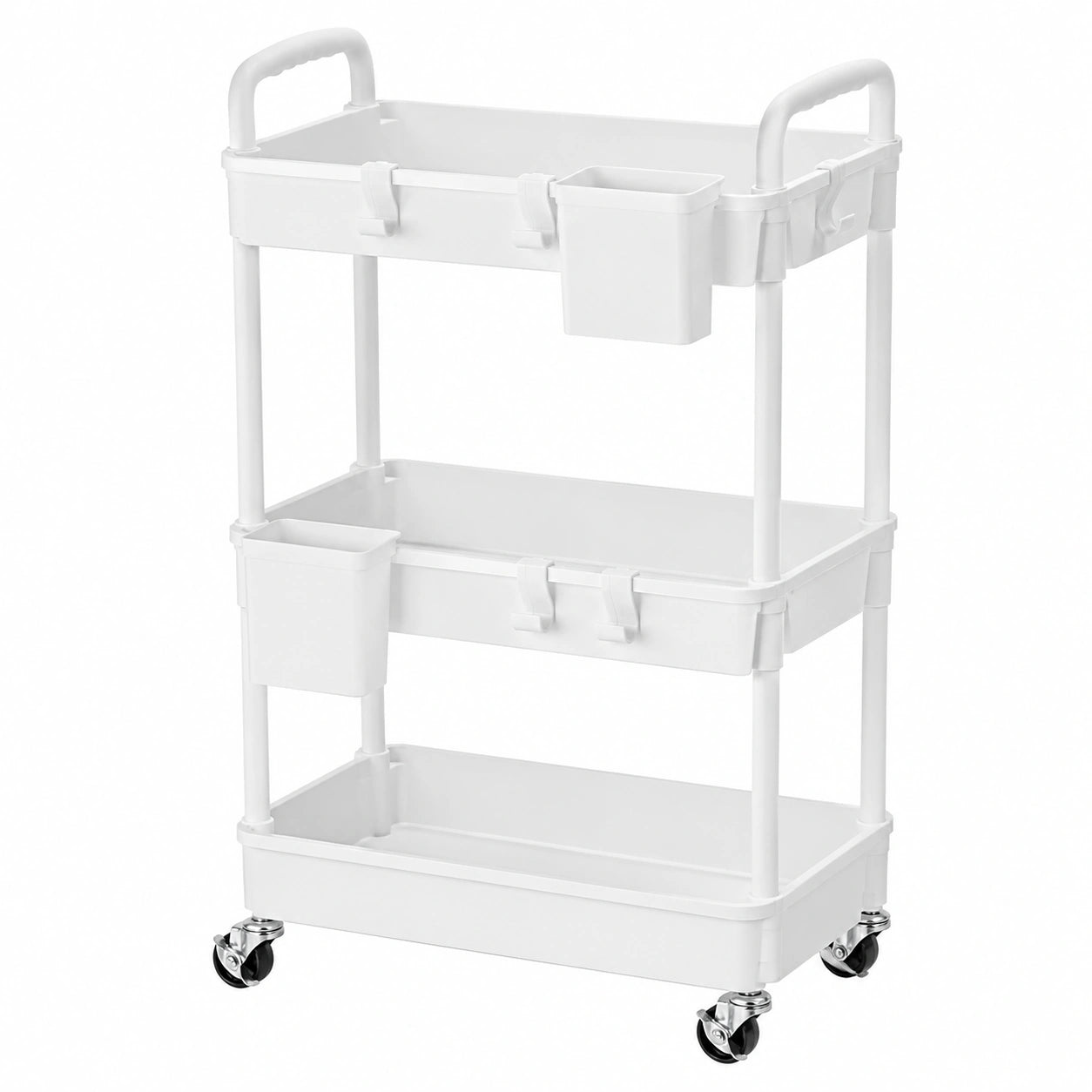 Carrito de Almacenamiento Multiuso con Ruedas y Asas, Ideal para Hogar y Oficina, Blanco