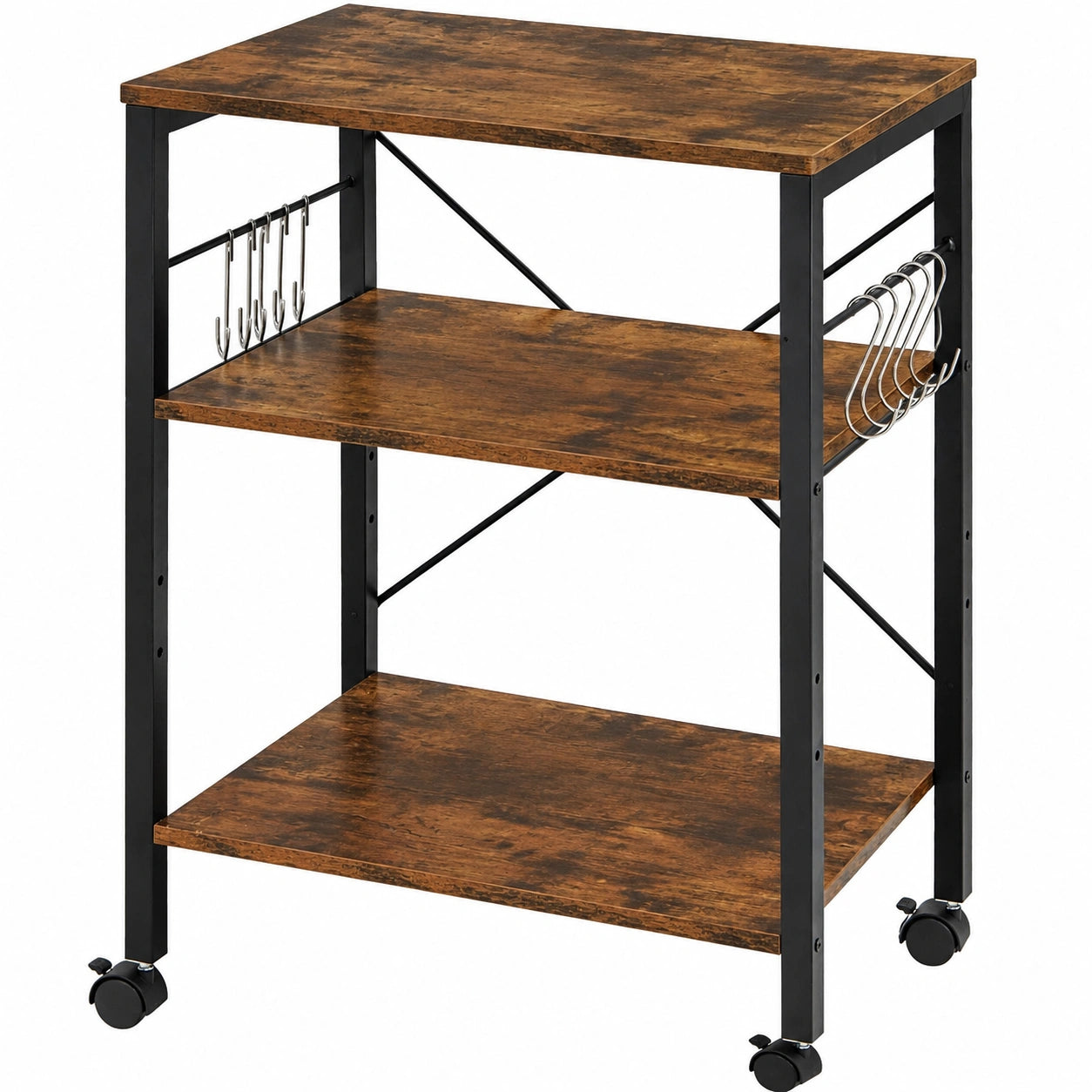 Carrito de Cocina Multifuncional de 3 Niveles con Ruedas y Estantes Ajustables
