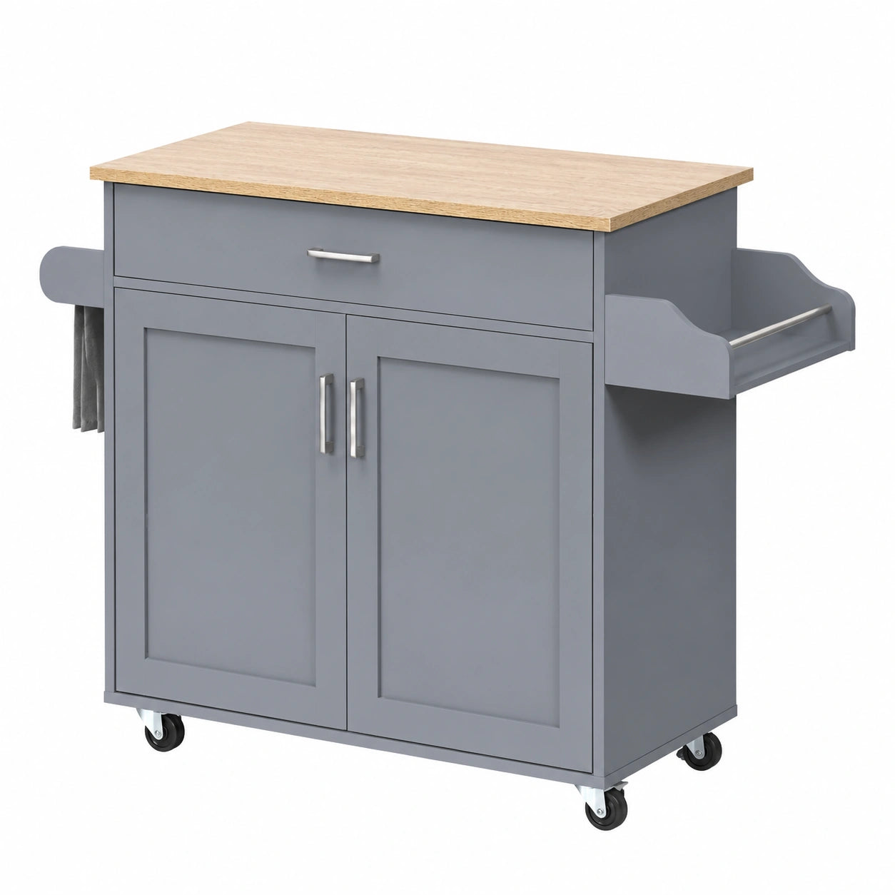 Carro de Cocina Multifuncional con Ruedas, Estante Integrado y Toallero, Almacenamiento Auxiliar, Gris 116x40x85cm