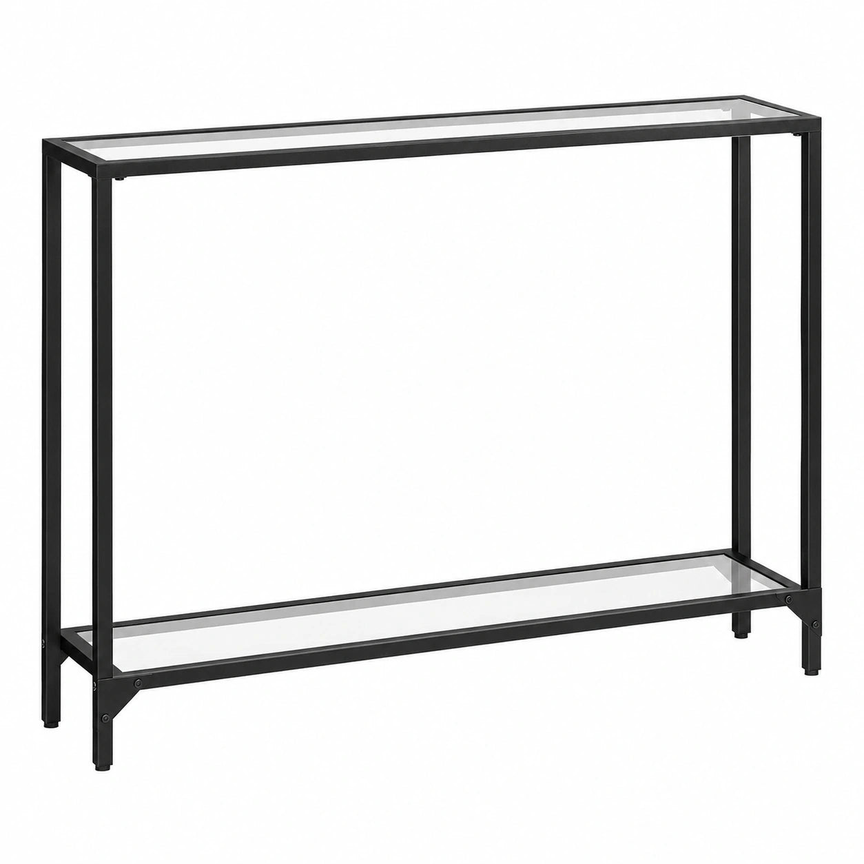 Mesa Consola Moderna de Vidrio Templado con 2 Estantes, 100x22x80cm, Ideal para Salón Pequeño, Negro