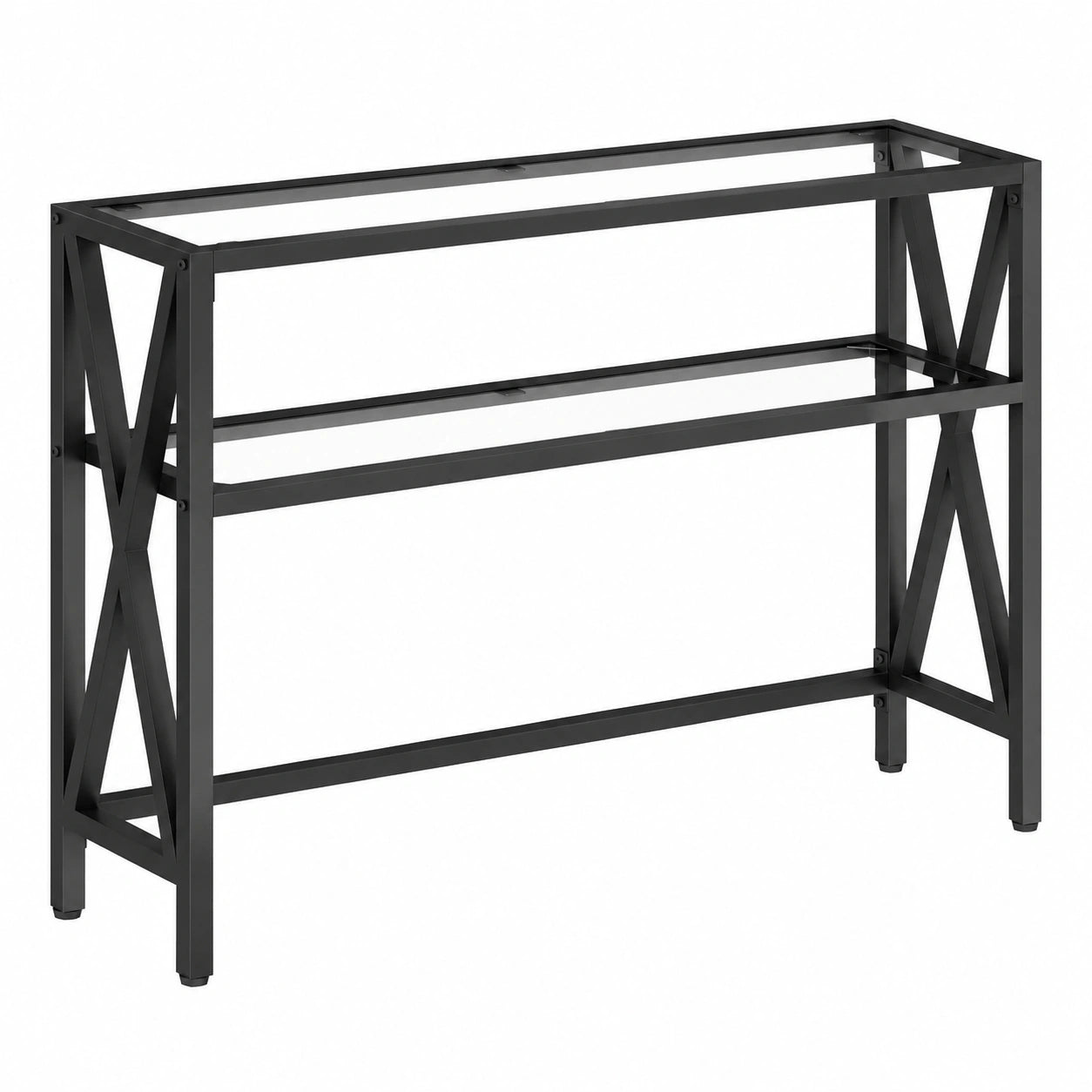 Mesa Auxiliar de Cristal con Estantes, Estructura en X para Salón