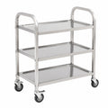 Carrito de cocina de acero inoxidable de 3 niveles con ruedas y asa, capacidad 60 kg