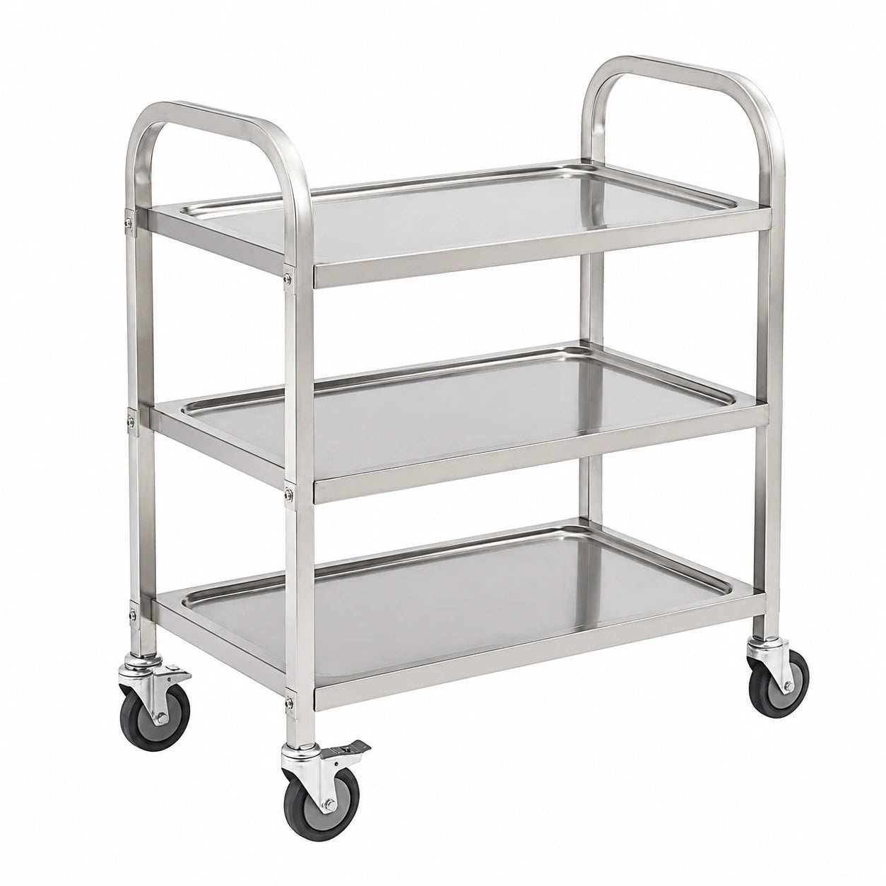 Carrito de cocina de acero inoxidable de 3 niveles con ruedas y asa, capacidad 60 kg