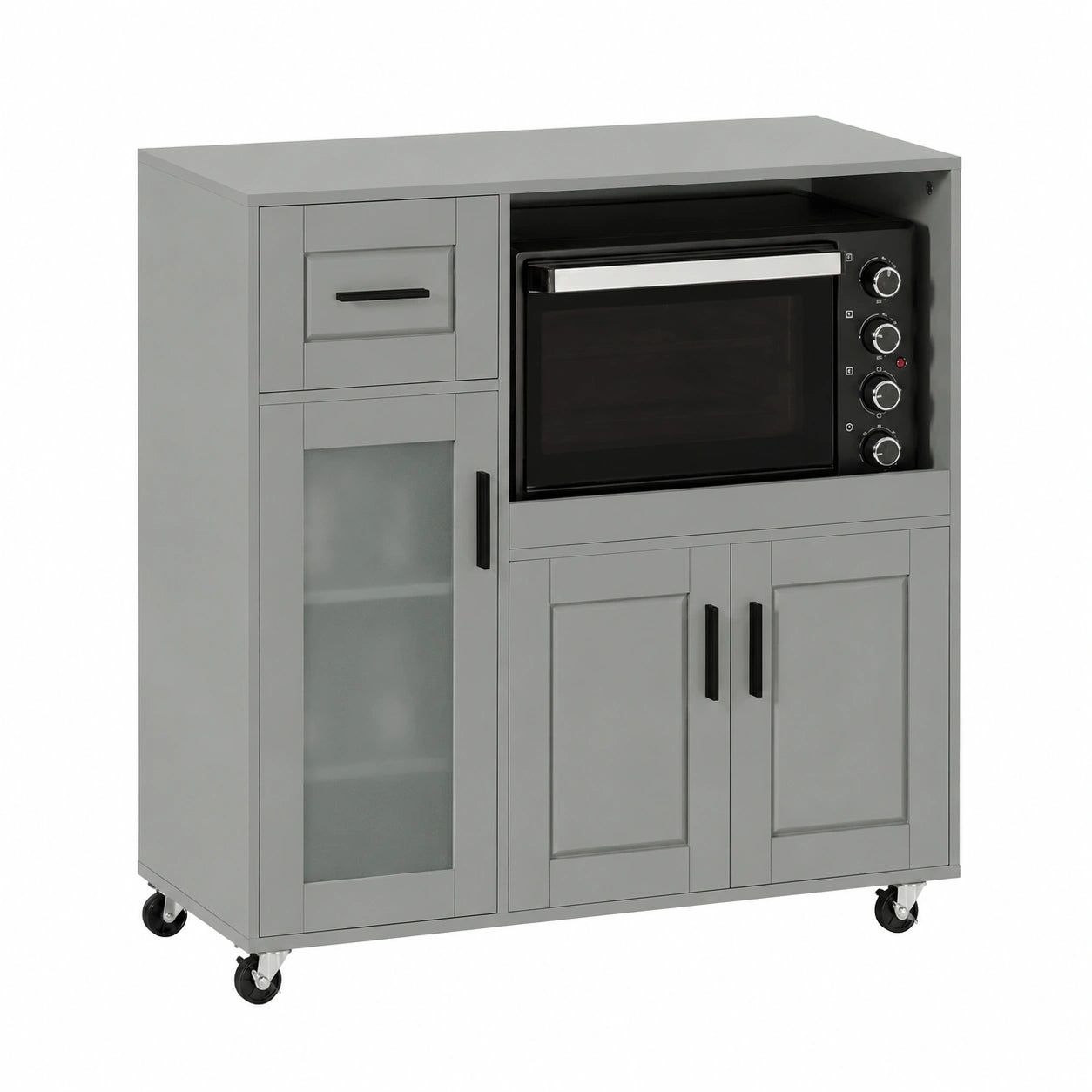 Carrito de Cocina Multifuncional con Ruedas, Soporte para Microondas, Gris 88,5x40x89 cm
