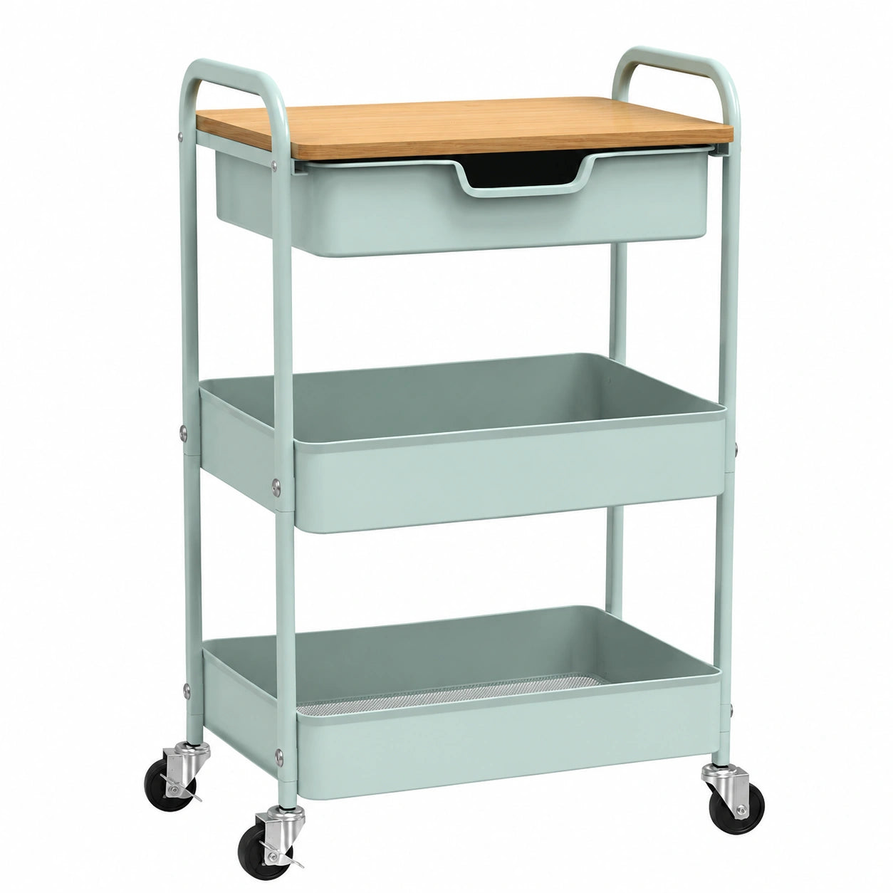 Carro de Almacenamiento de 3 Niveles con Ruedas y Cajones, Organizador para Cocina, Baño, Dormitorio y Oficina (Verde)
