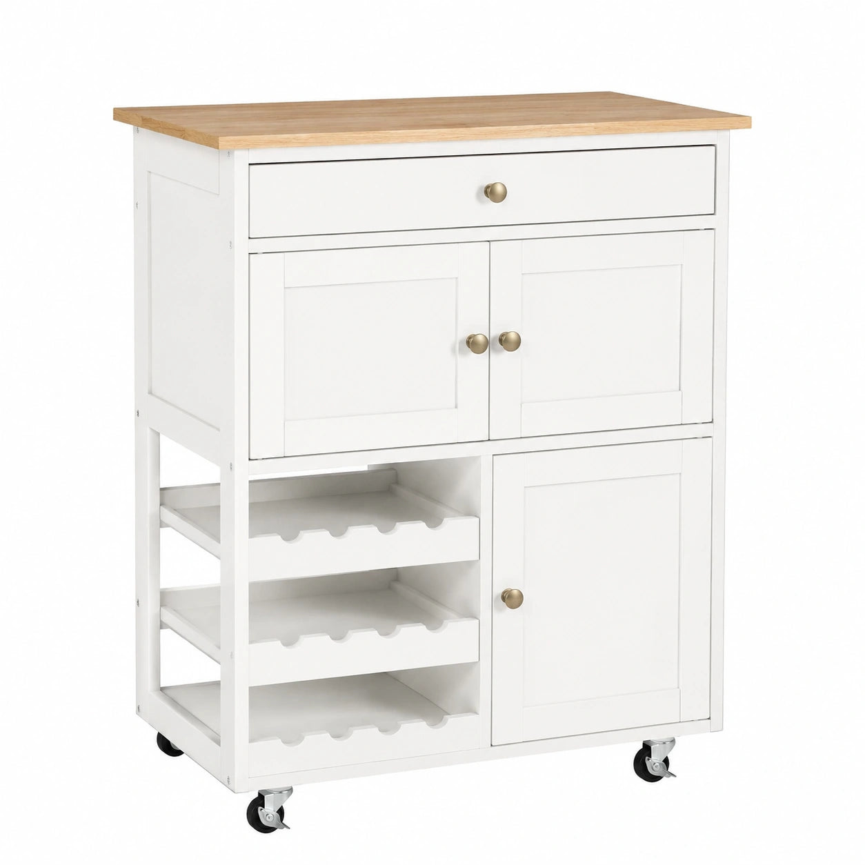 Carrito de Cocina Multifuncional con Botellero y Almacenamiento, 67x37x86cm, Blanco