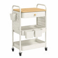 Carrito de Servicio de Metal de 3 Niveles con Cajones y Paneles para Cocina, Baño o Sala