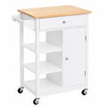 Carro de Cocina HOMCOM con Ruedas, Cajón, Armario y Estantes Abiertos, Blanco