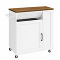 Carrito de Cocina con Isla y Compartimento para Basura, 5 Ruedas, Estantes y Toallero