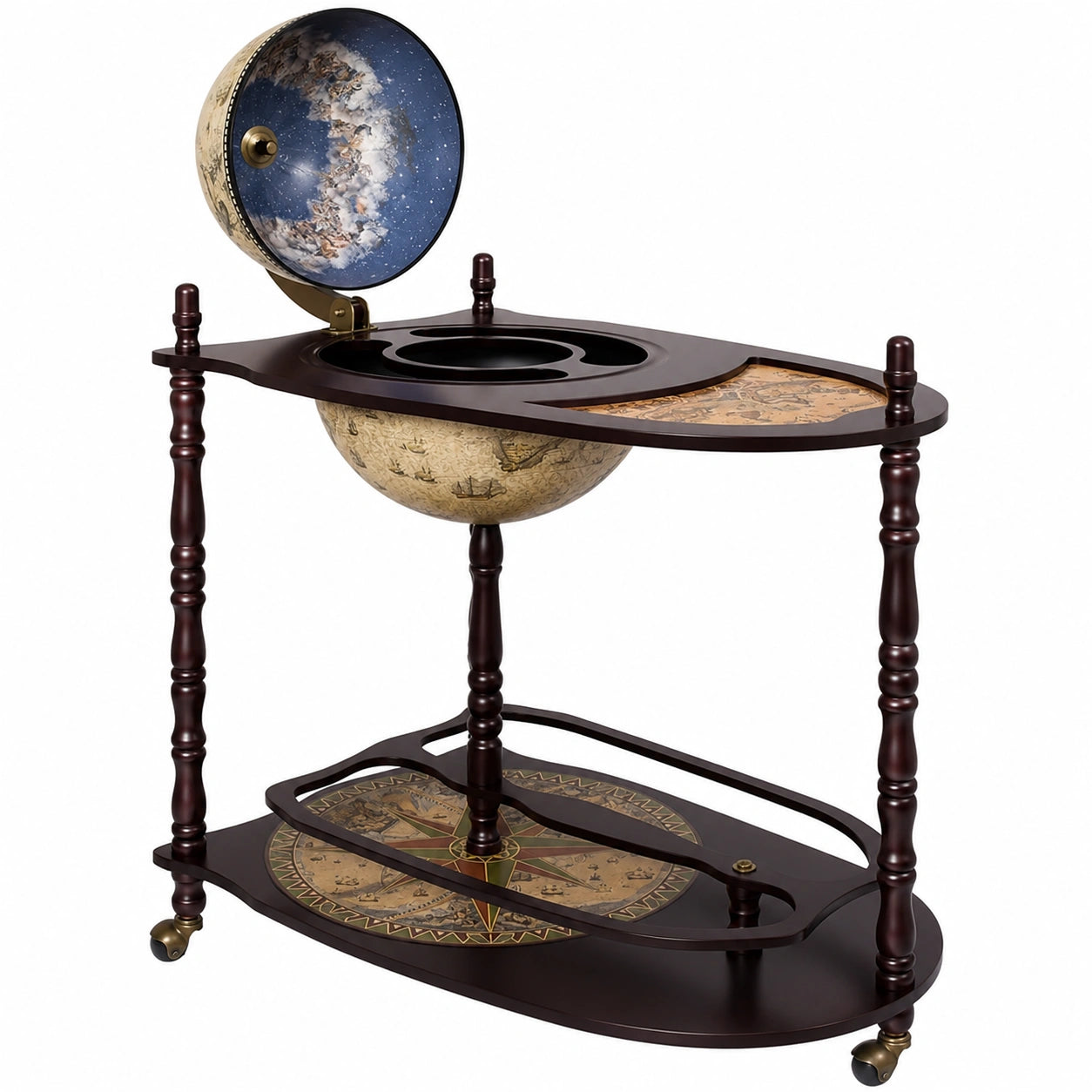 Carro Portavinos de Madera con Ruedas y Soporte, 70 x 45 x 88 cm