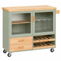 Isla de Cocina con Ruedas y Superficie de Madera, Verde Natural, SoBuy 109x40x92 cm