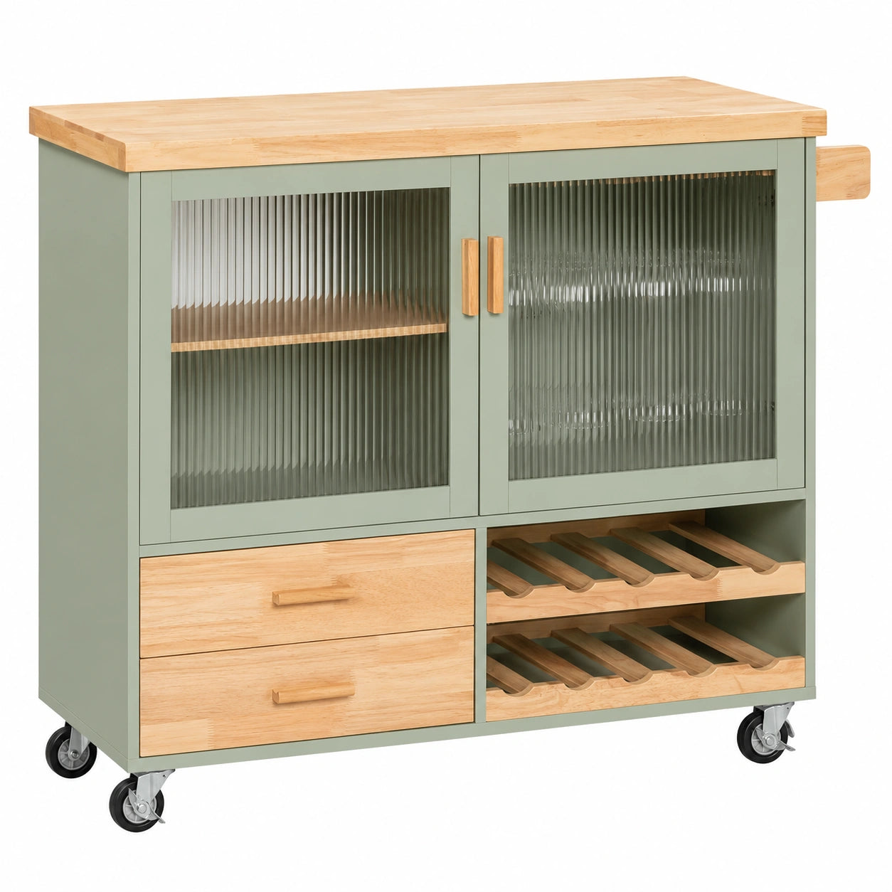 Isla de Cocina con Ruedas y Superficie de Madera, Verde Natural, SoBuy 109x40x92 cm